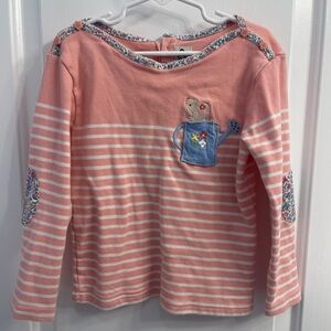 JoJo Maman Bebe Pink and White Striped Long Sleeve Tee